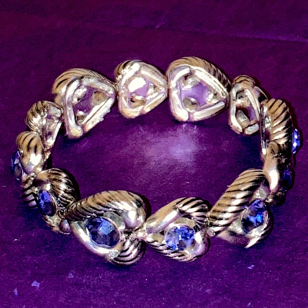Silver heart with purple rhinestone bracelet